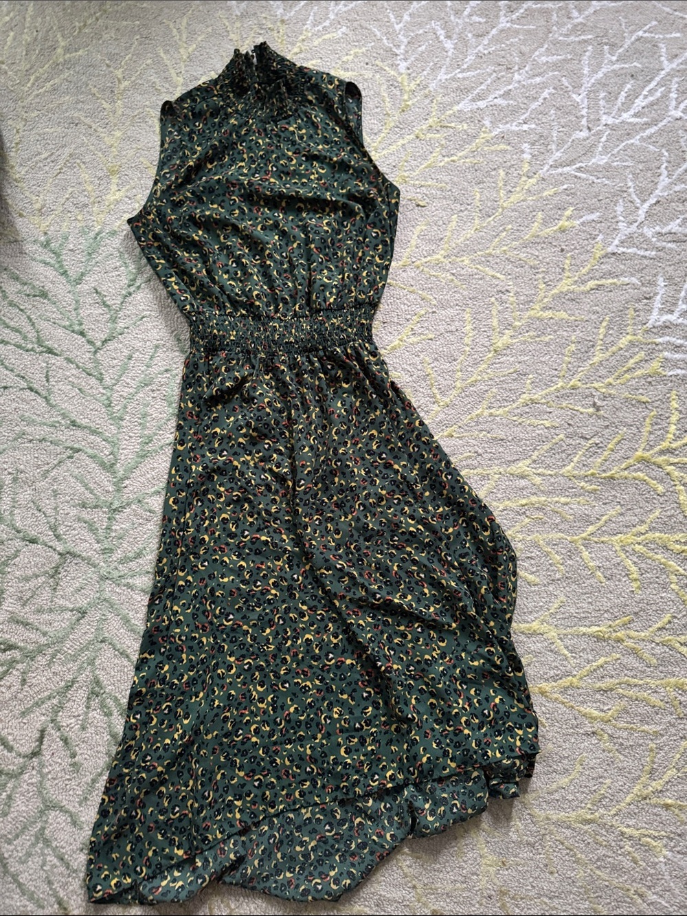 Nanette Lepore green leopard print high neck, silky maxi dress 10